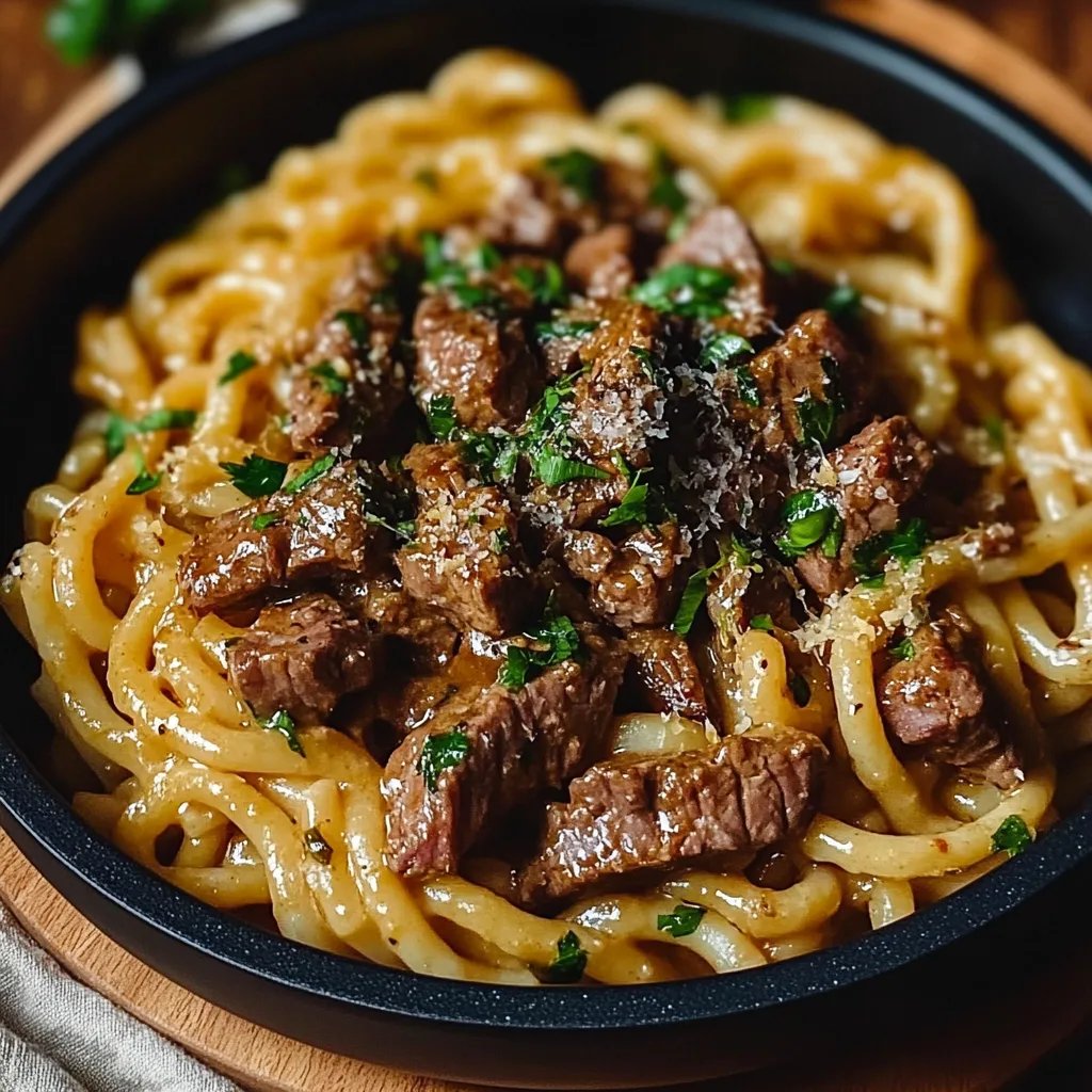 One-Pot Creamy Spicy Garlic Butter Steak & Pasta