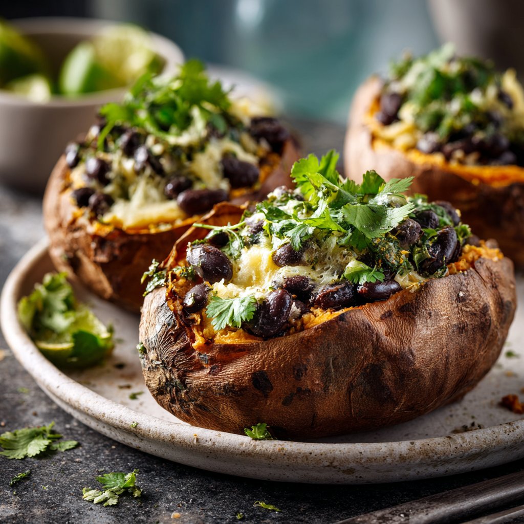 Gefüllte Süßkartoffeln mit Bohnen