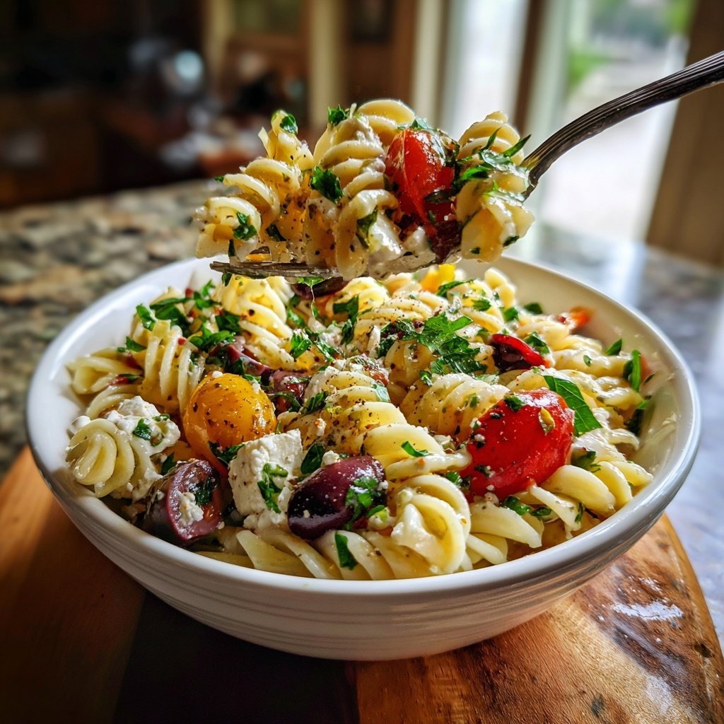 Mediterraner Nudelsalat Mit Petersilie