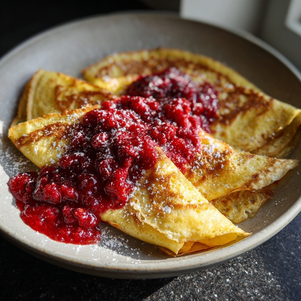 Pfannkuchen mit Himbeerkompott