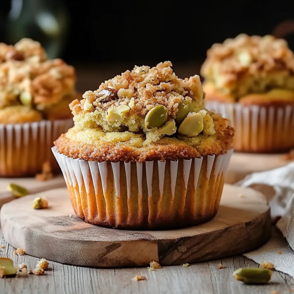 Pistazienmuffins mit Puddingpulver und knusprigen Streuseln