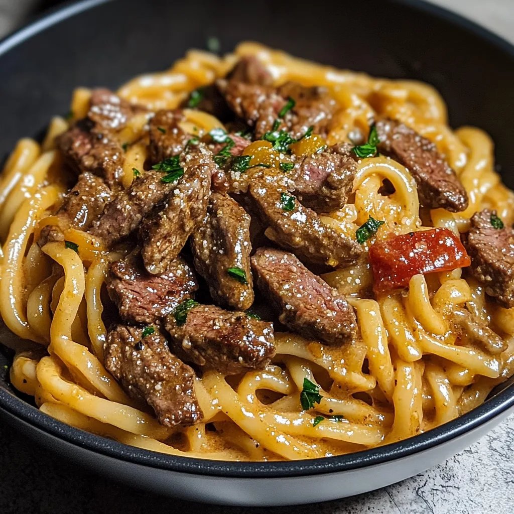 One-Pot Creamy Spicy Garlic Butter Steak & Pasta
