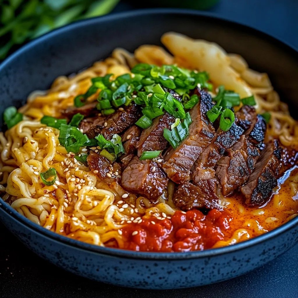 Spicy Korean Ramen mit Gegrilltem Rindfleisch und Cremiger Sauce
