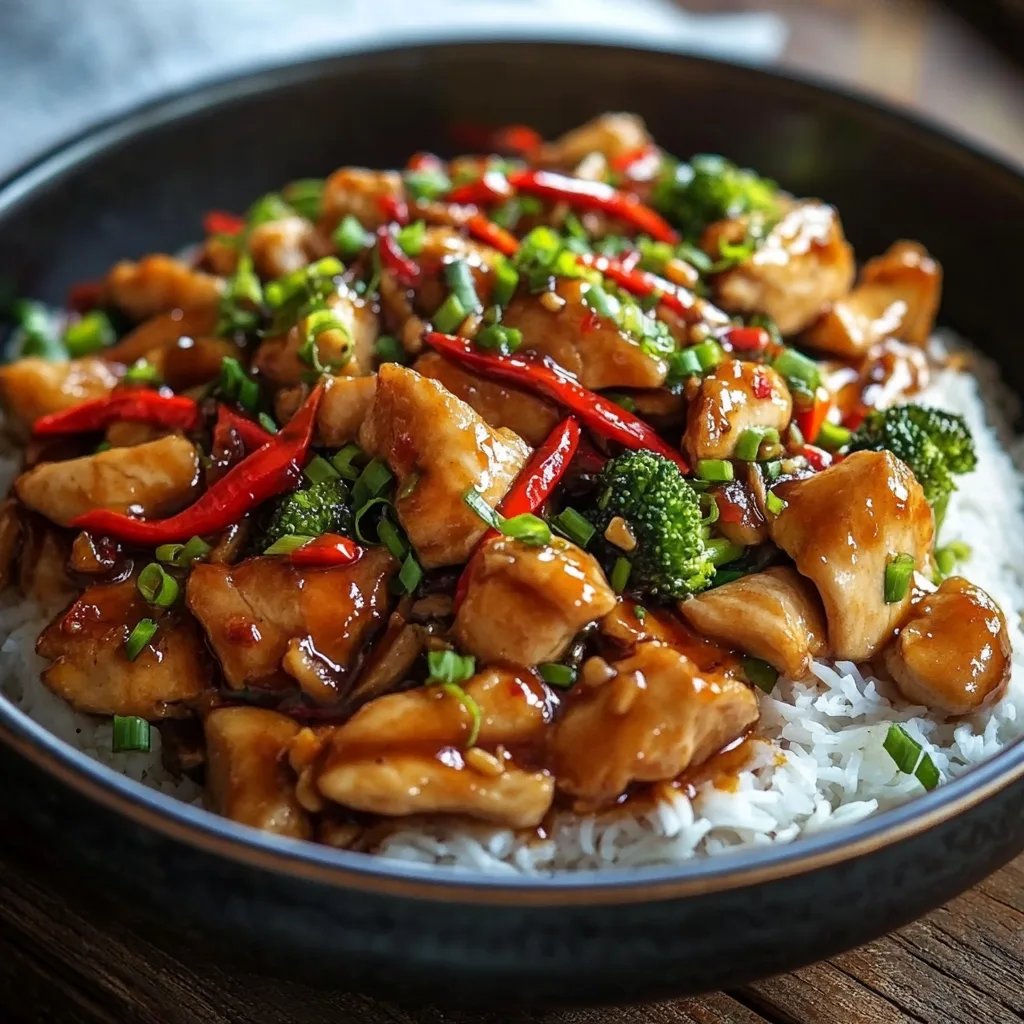 Chinesische Hähnchenpfanne mit Reis