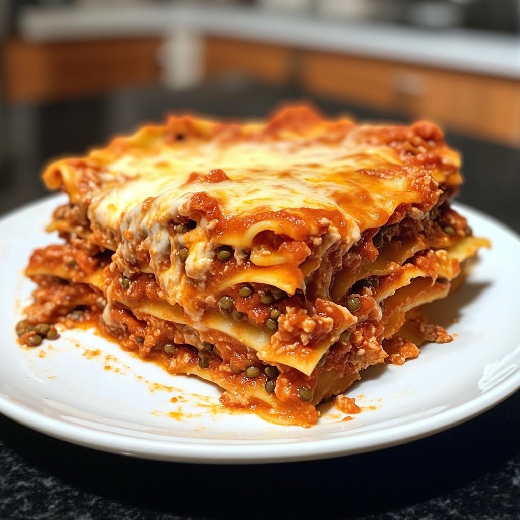 Lasagne mit Linsen-Tomatensauce
